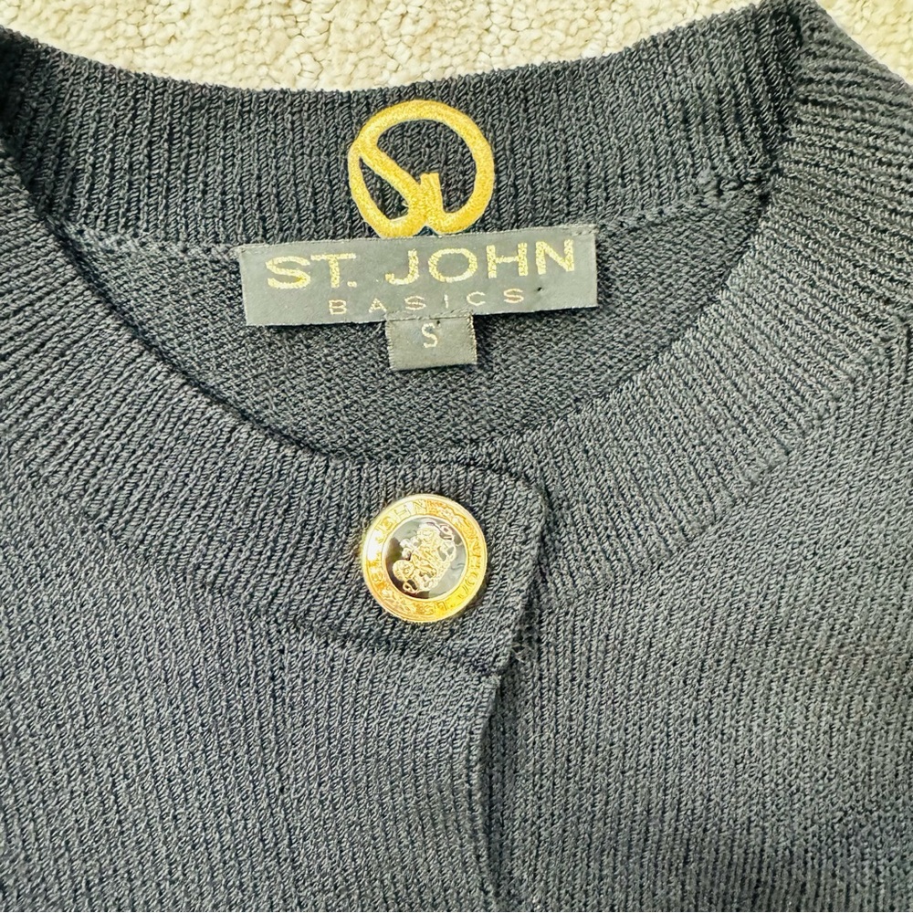 St. John Basics Black Santana Knit Cardigan with Gold Buttons - Picture 7 of 13